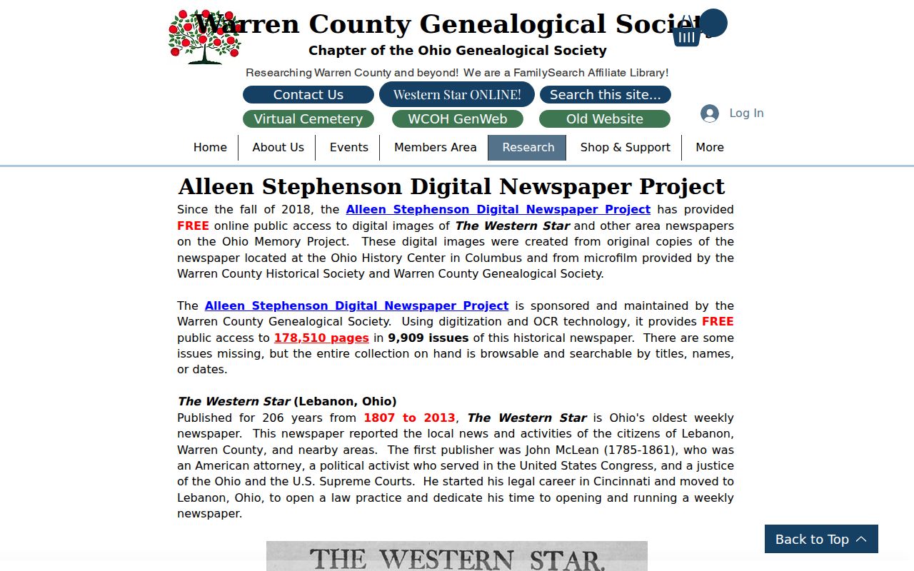 Warren County city directory companion source in the Western Star newspaper project