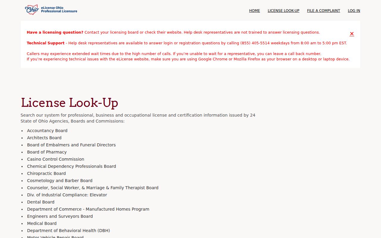 Warren County residents directory Ohio eLicense lookup