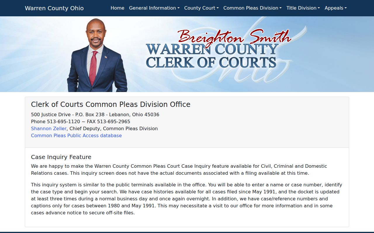 Warren County residents directory Common Pleas case inquiry