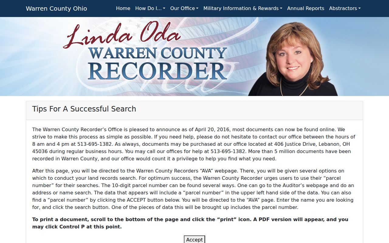 Warren County residents directory Recorder AVA instructions
