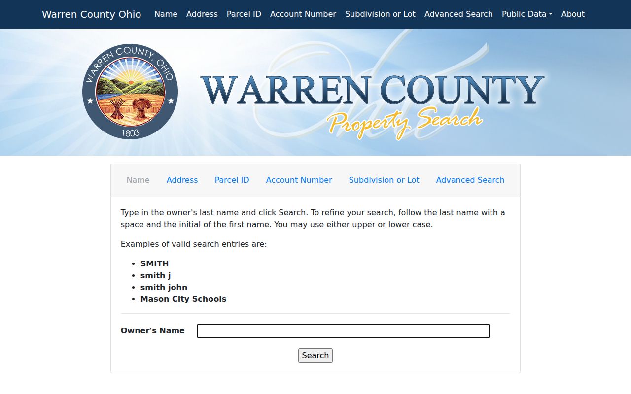 Warren County residents directory Auditor property search