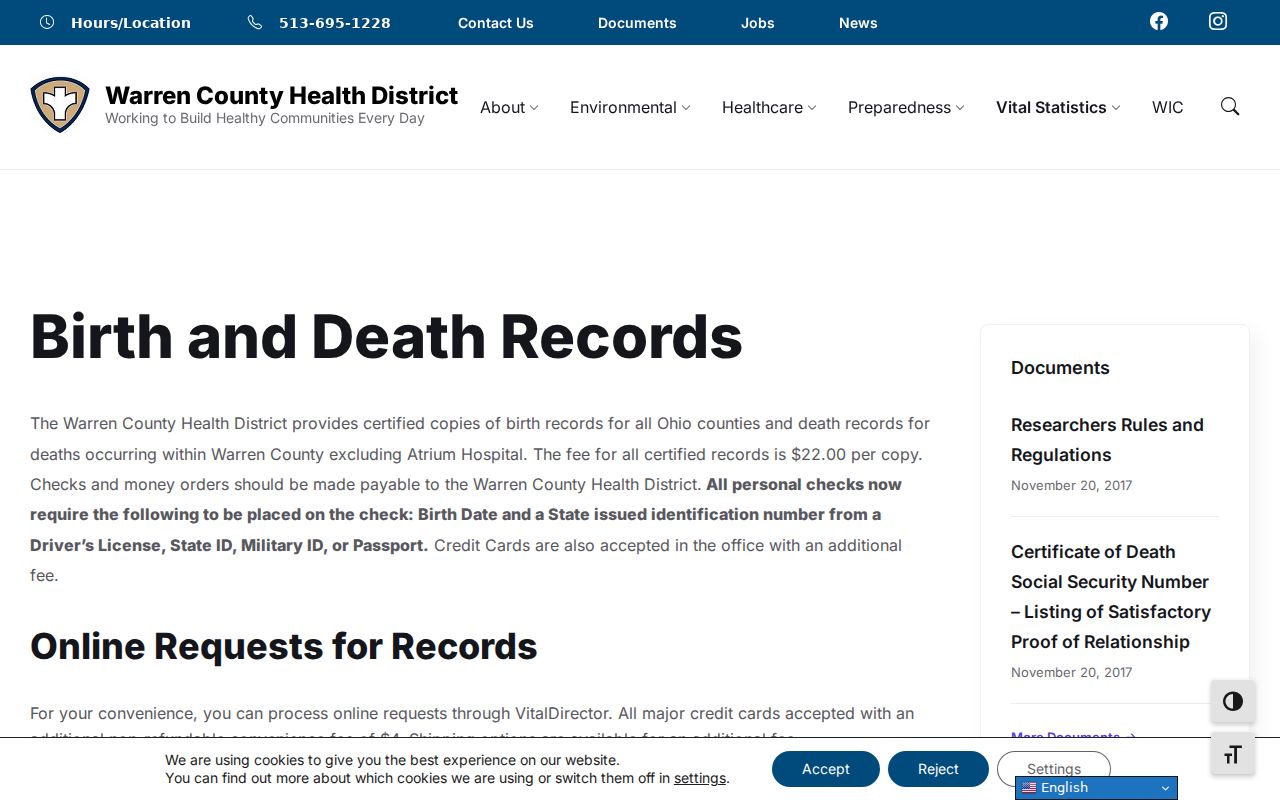 Warren County residents directory birth and death records