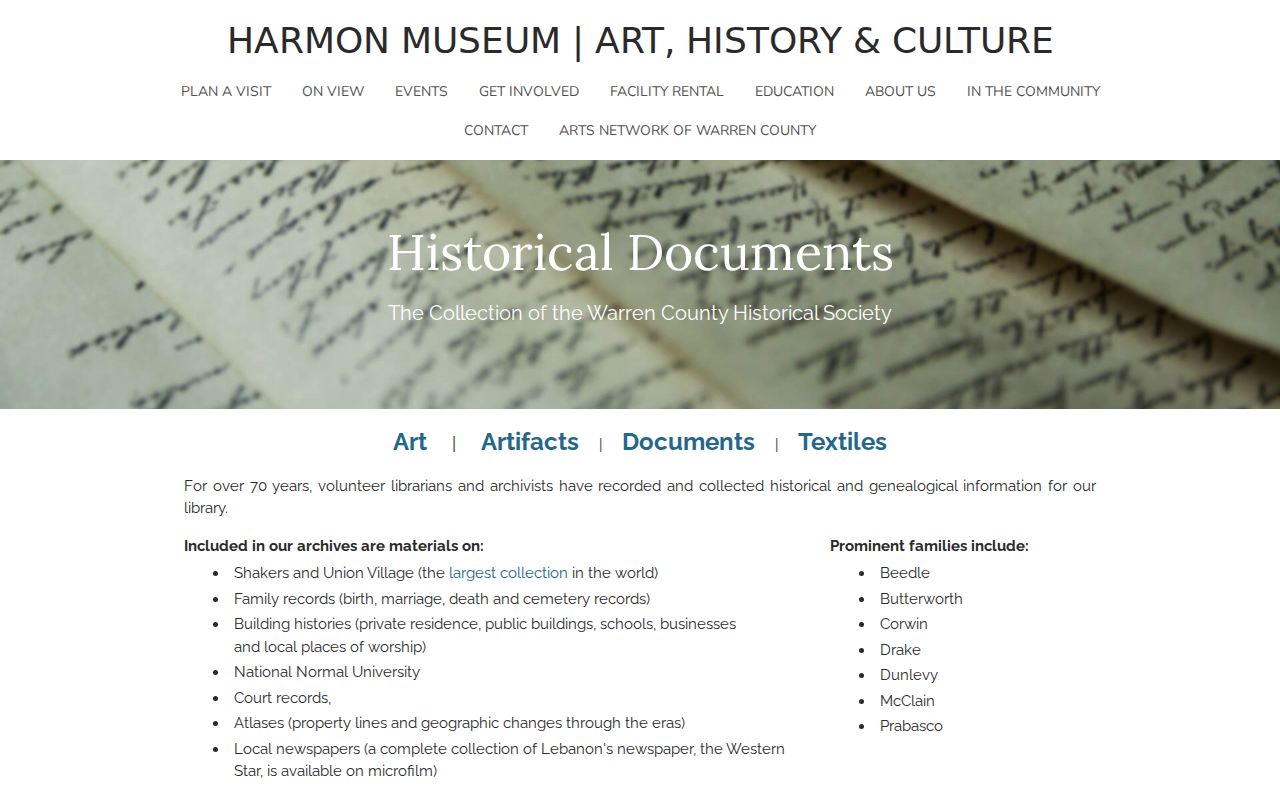 Warren County previous residents Historical Society document collections