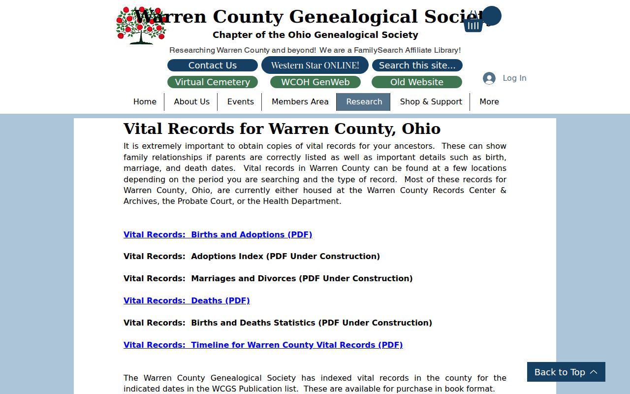 Warren County previous residents historical vital records guide