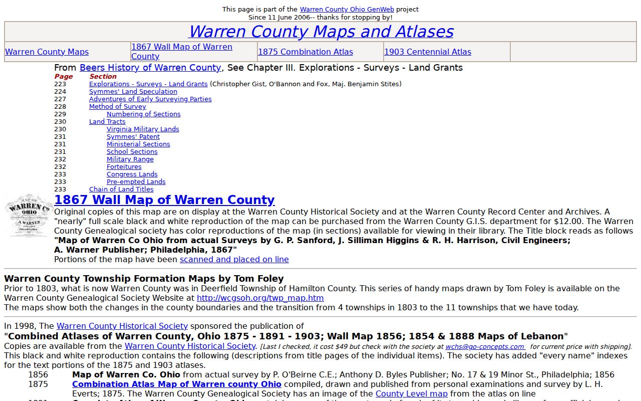 Warren County street directory historic county maps